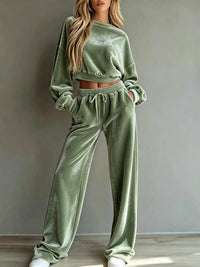 CLETO - Set due pezzi in velluto cropped e pantaloni ampi