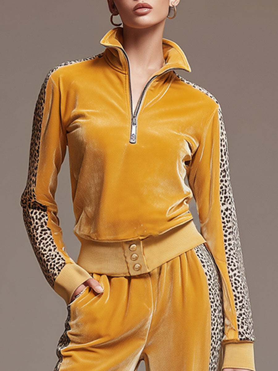 SENTIERO - Set due pezzi in velluto giallo con bordi leopardati