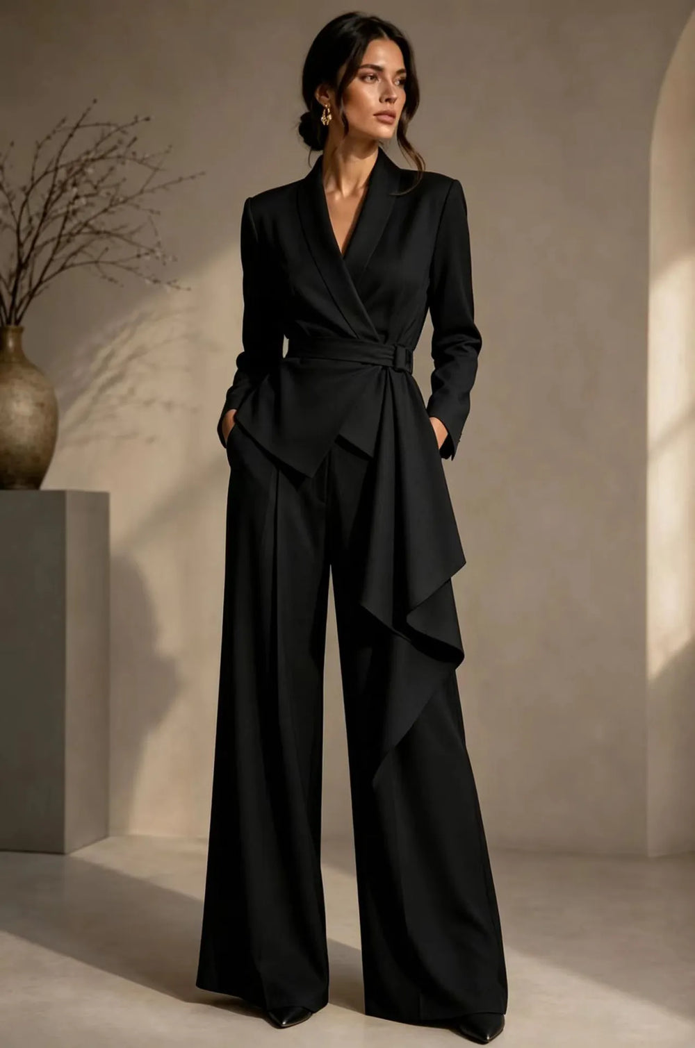 SARCEDO - Completo blazer con cintura e pantaloni ampi