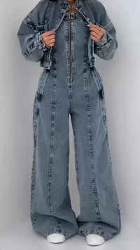 STREVI - Completo grigio blazer e pantaloni wide leg
