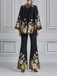 RASURA - Set due pezzi nero floreale con top e pantaloni palazzo