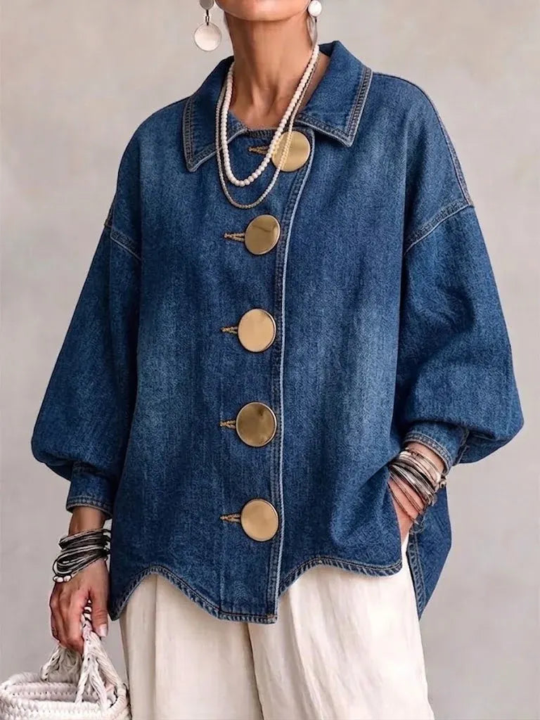 COLOGNE - Giacca Oversize in Denim con Bottoni Dorati