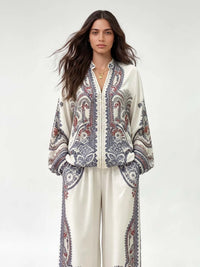 TAIPEI - Camicia bianca a maniche lunghe con stampa paisley e zip