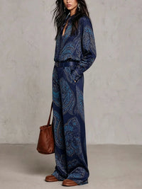 NOVE - Completo satin paisley bordeaux con cintura