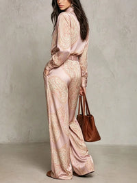 NOVE - Completo satin paisley bordeaux con cintura