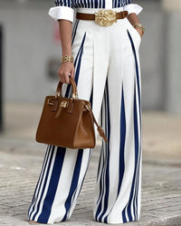 BRUSCIANO - Pantaloni palazzo a vita alta rigati eleganti