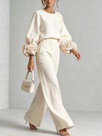 RIBERA - Completo floreale top e pantaloni wide leg plus size