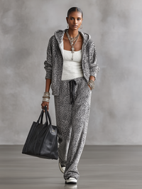 PAGAZZANO - zi grigio leopardato con felpa zip e pantaloni ampi