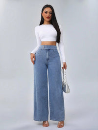 MONFUMO - Jeans wide-leg a vita alta in denim blu