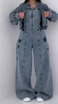 STREVI - Completo grigio blazer e pantaloni wide leg
