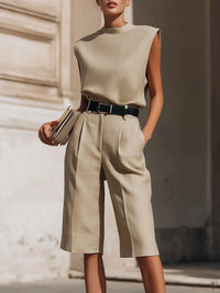 TONARA - Set due pezzi kaki con top strutturato e bermuda sartoriali