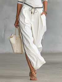 CENTRACHE - Completo loungewear morbido a due pezzi in bianco e navy