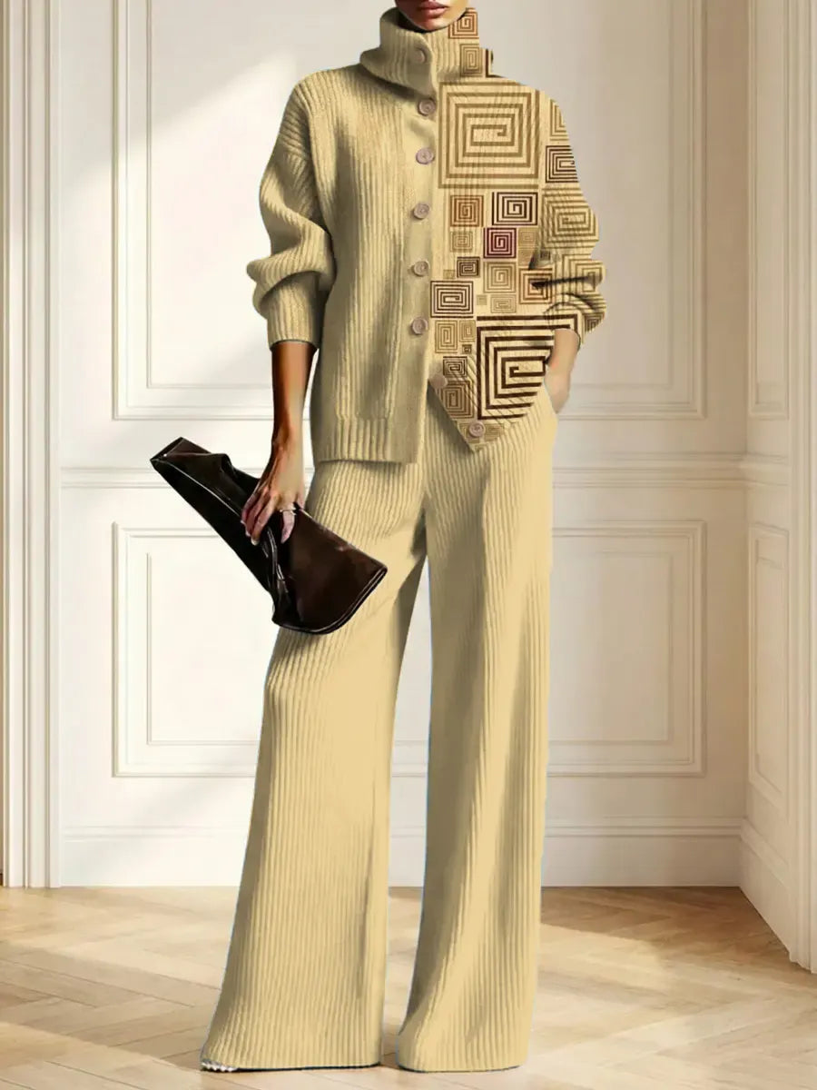 VALGIOIE - Set due pezzi in maglia gialla con stampa vintage artistica
