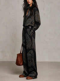 NOVE - Completo satin paisley bordeaux con cintura