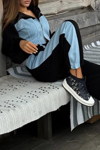 ARNASCO - Set due pezzi sportivo patchwork con zip e cappuccio
