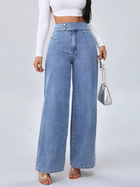 MONFUMO - Jeans wide-leg a vita alta in denim blu