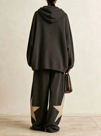DRONERO - Set due pezzi nero con stella, felpa oversize e pantaloni wide leg