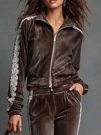 CASARILE - Set due pezzi in velluto a righe Iced Mocha