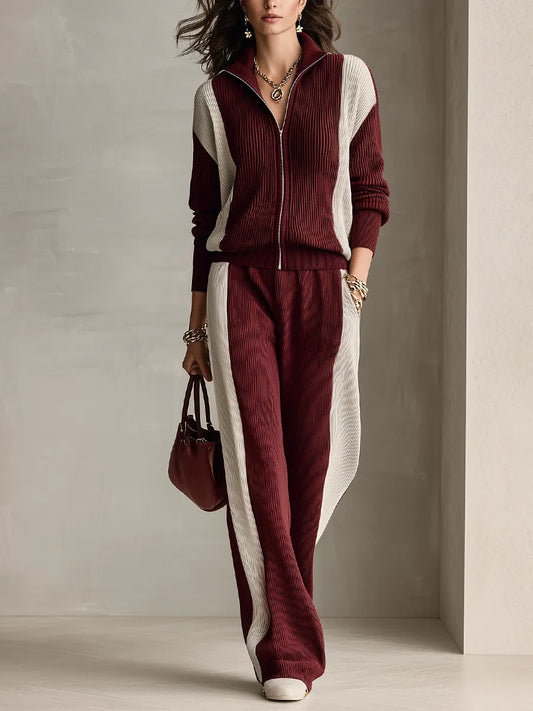 SUVERETO - Completo in maglia bordeaux color block
