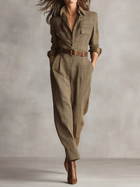 REITANO - Tuta utility in tweed marrone fantasia elegante