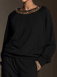 SABRINA - Set due pezzi nero con paillettes e pantaloni wide-leg
