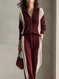 SUVERETO - Completo in maglia bordeaux color block