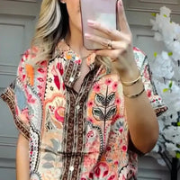 LUISA - Completo marrone 2 pezzi con top stampato e pantaloni ampi