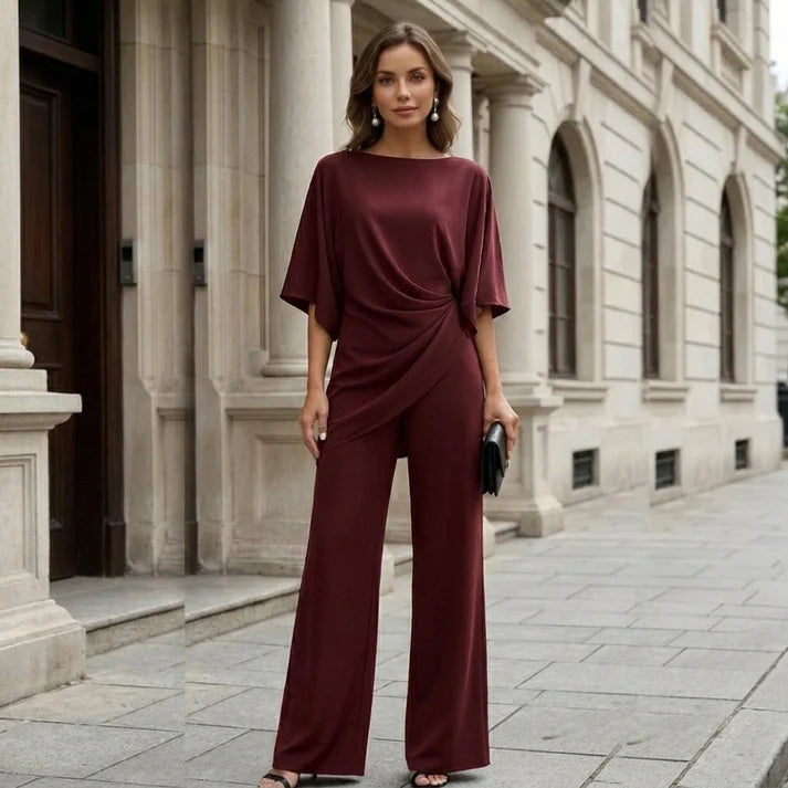 PENELOPE - Set due pezzi con blusa drappeggiata e pantalone ampio