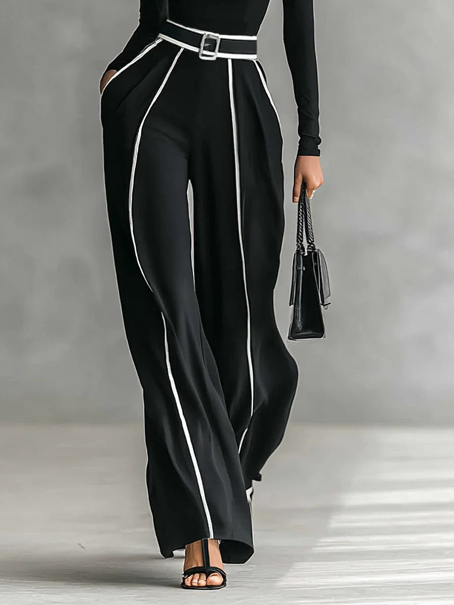 BOVALINO - Set due pezzi con collo alto e pantaloni ampi, nero o grigio