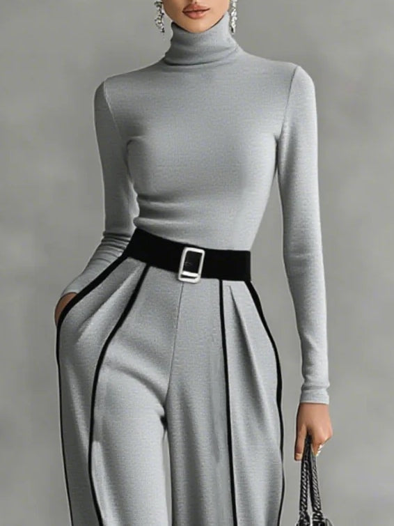 BOVALINO - Set due pezzi con collo alto e pantaloni ampi, nero o grigio