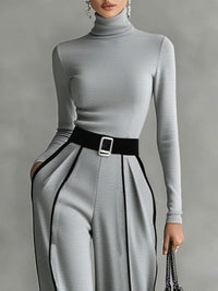 BOVALINO - Set due pezzi con collo alto e pantaloni ampi, nero o grigio
