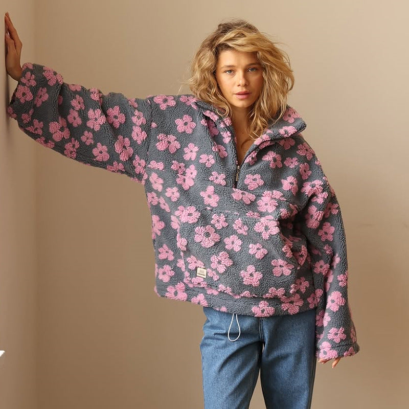 GORGA - Pullover in pile floreale morbido e confortevole