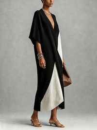 EVA - Abito midi nero bicolore con scollo a V