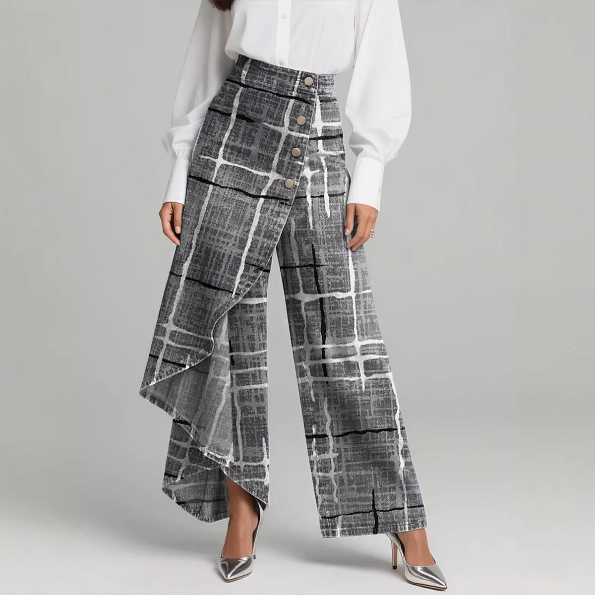 BORE - Jeans wide-leg a vita alta con stampa floreale vintage