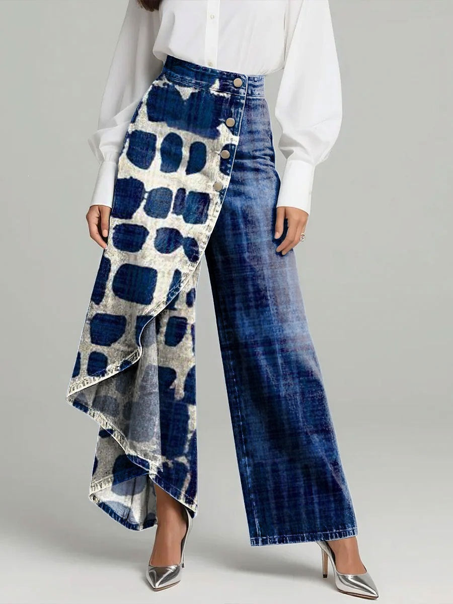 BORE - Jeans wide-leg a vita alta con stampa floreale vintage