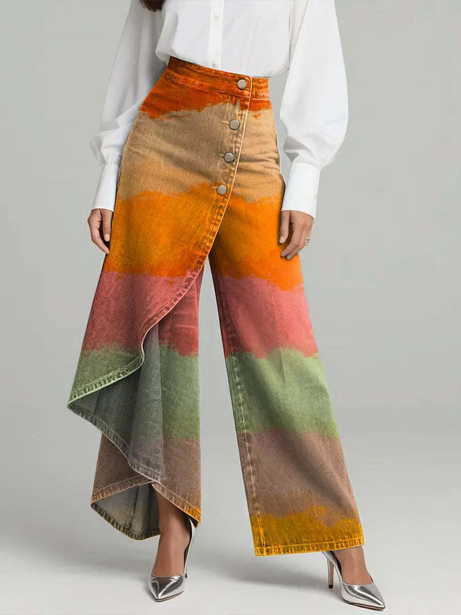 BORE - Jeans wide-leg a vita alta con stampa floreale vintage