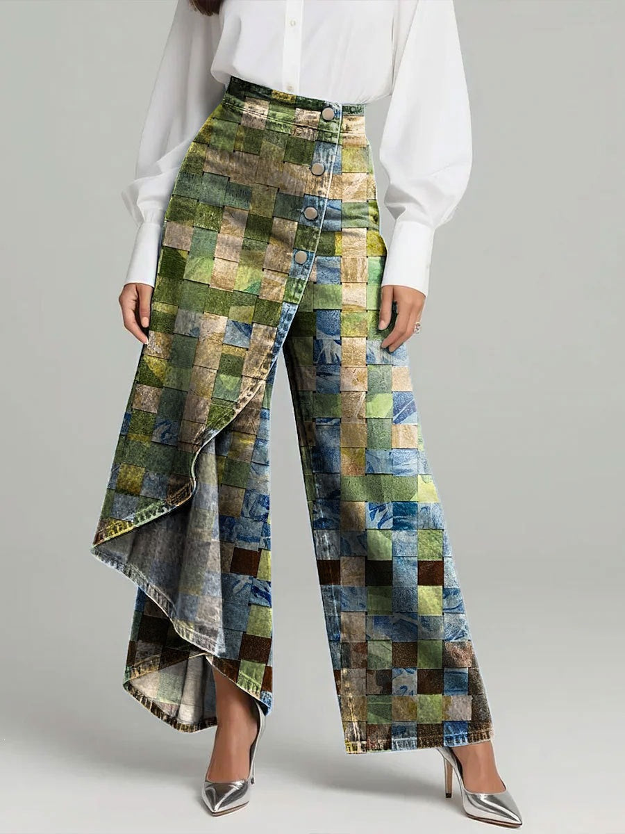 BORE - Jeans wide-leg a vita alta con stampa floreale vintage