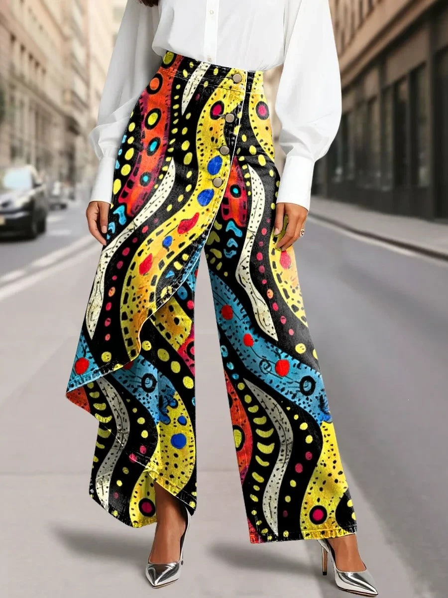 BORE - Jeans wide-leg a vita alta con stampa floreale vintage