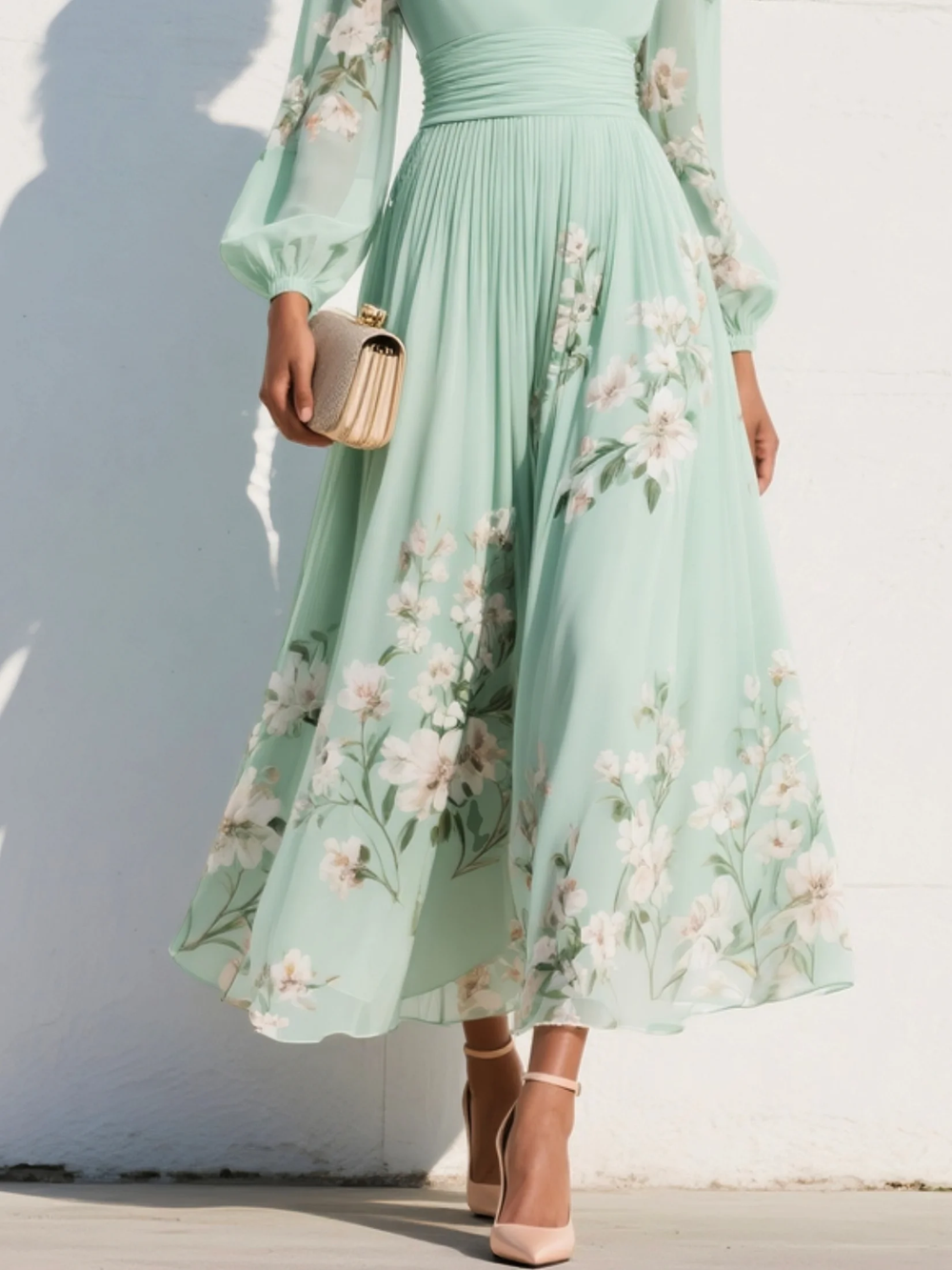 GIULIA - Abito Midi Floreale con Vita Definita
