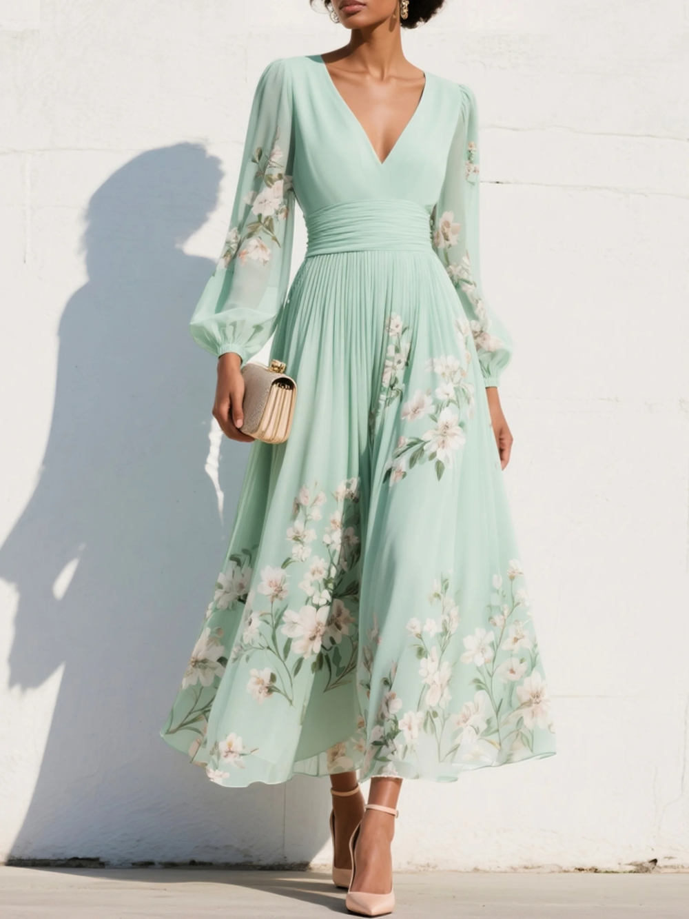 GIULIA - Abito Midi Floreale con Vita Definita