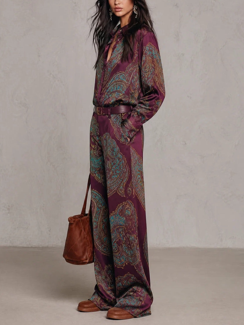 AOSTA - Completo due pezzi satinato stampa paisley multicolore