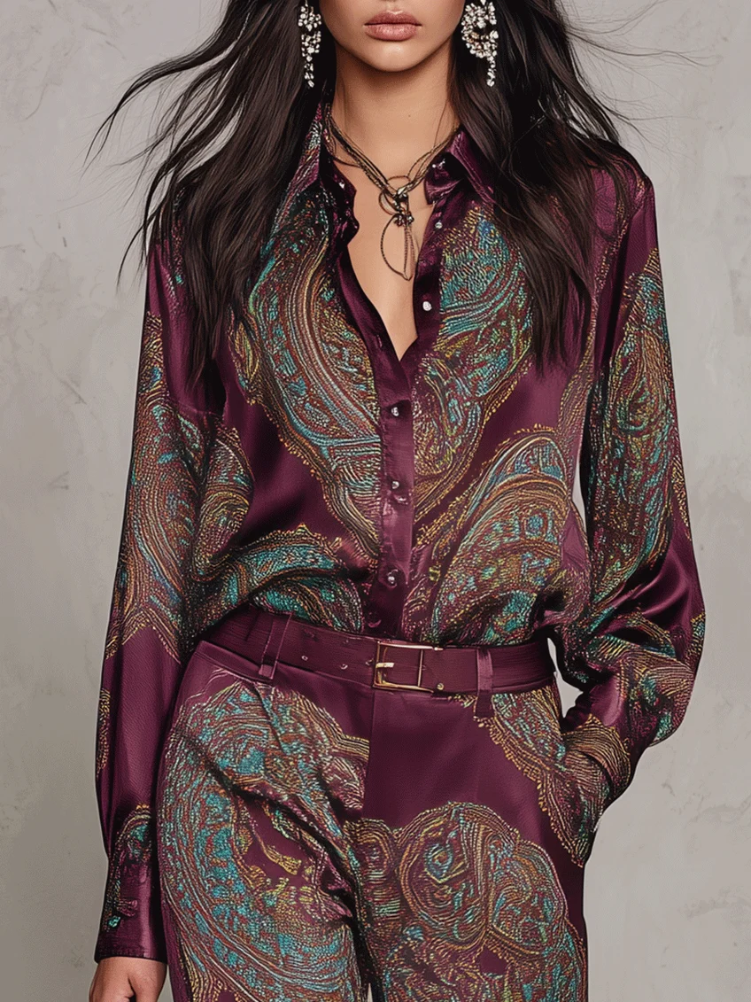 AOSTA - Completo due pezzi satinato stampa paisley multicolore