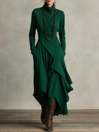 BUDOIA - Abito maxi elegante asimmetrico con collo alto