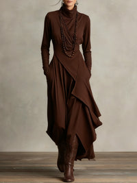 BUDOIA - Abito maxi elegante asimmetrico con collo alto