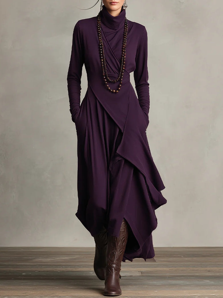 BUDOIA - Abito maxi elegante asimmetrico con collo alto