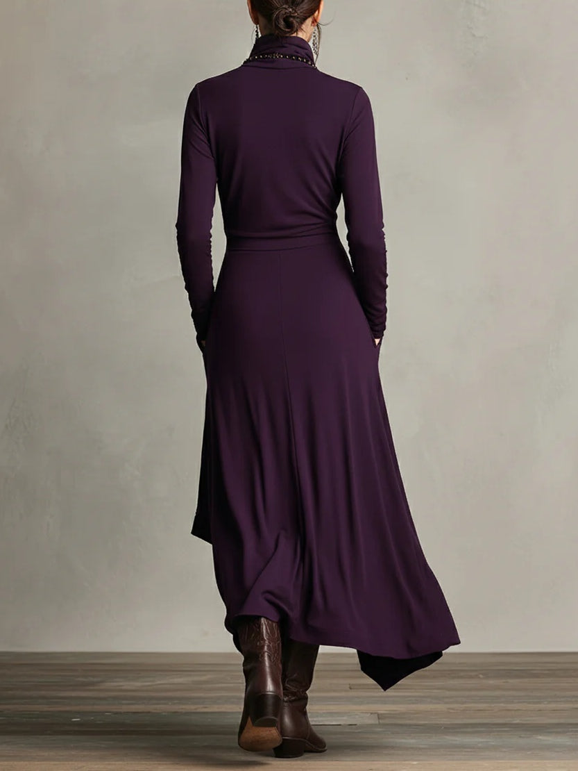 BUDOIA - Abito maxi elegante asimmetrico con collo alto