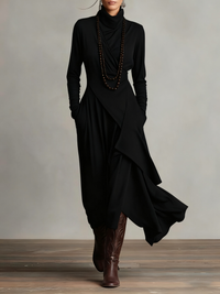 BUDOIA - Abito maxi elegante asimmetrico con collo alto