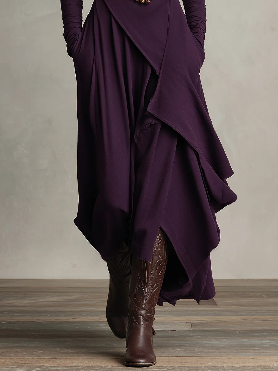 BUDOIA - Abito maxi elegante asimmetrico con collo alto