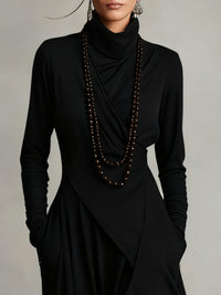 BUDOIA - Abito maxi elegante asimmetrico con collo alto