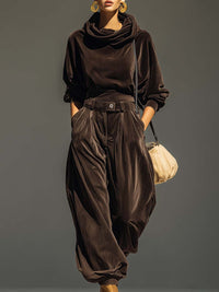 BERENICE - Set due pezzi con felpa rétro con cappuccio, pantaloni ampi e cintura